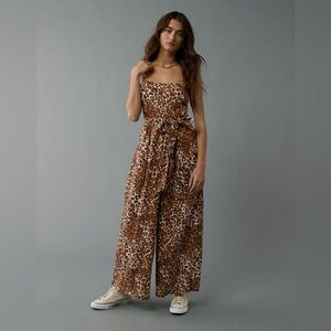 NWT AE Tube Tie Waist Leopard Jumpsuit XL